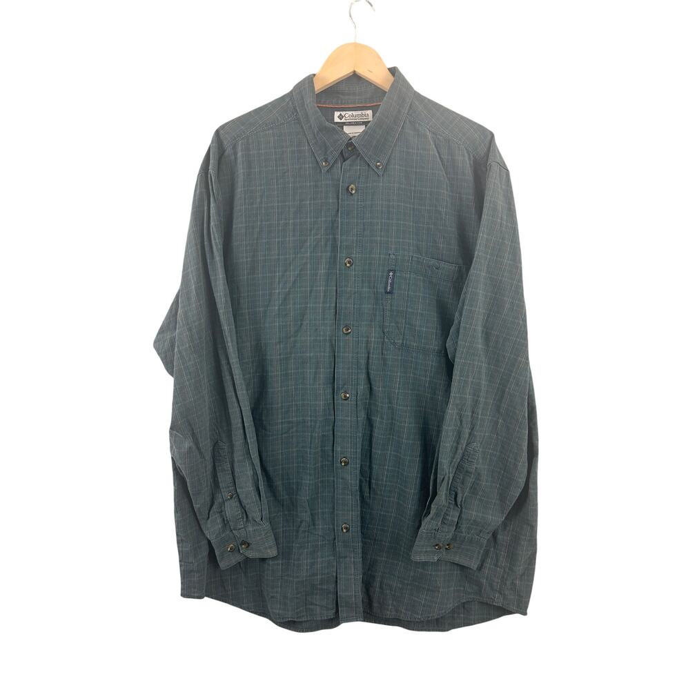 Columbia Men’s 2XT Tall Plaid Button Down Shirt Blue Green Cotton‎